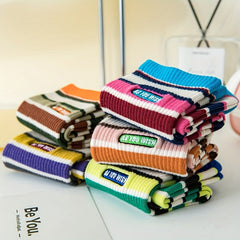 3 Pairs Colorblock Striped Socks Comfy & Funny Mid Tube Socks