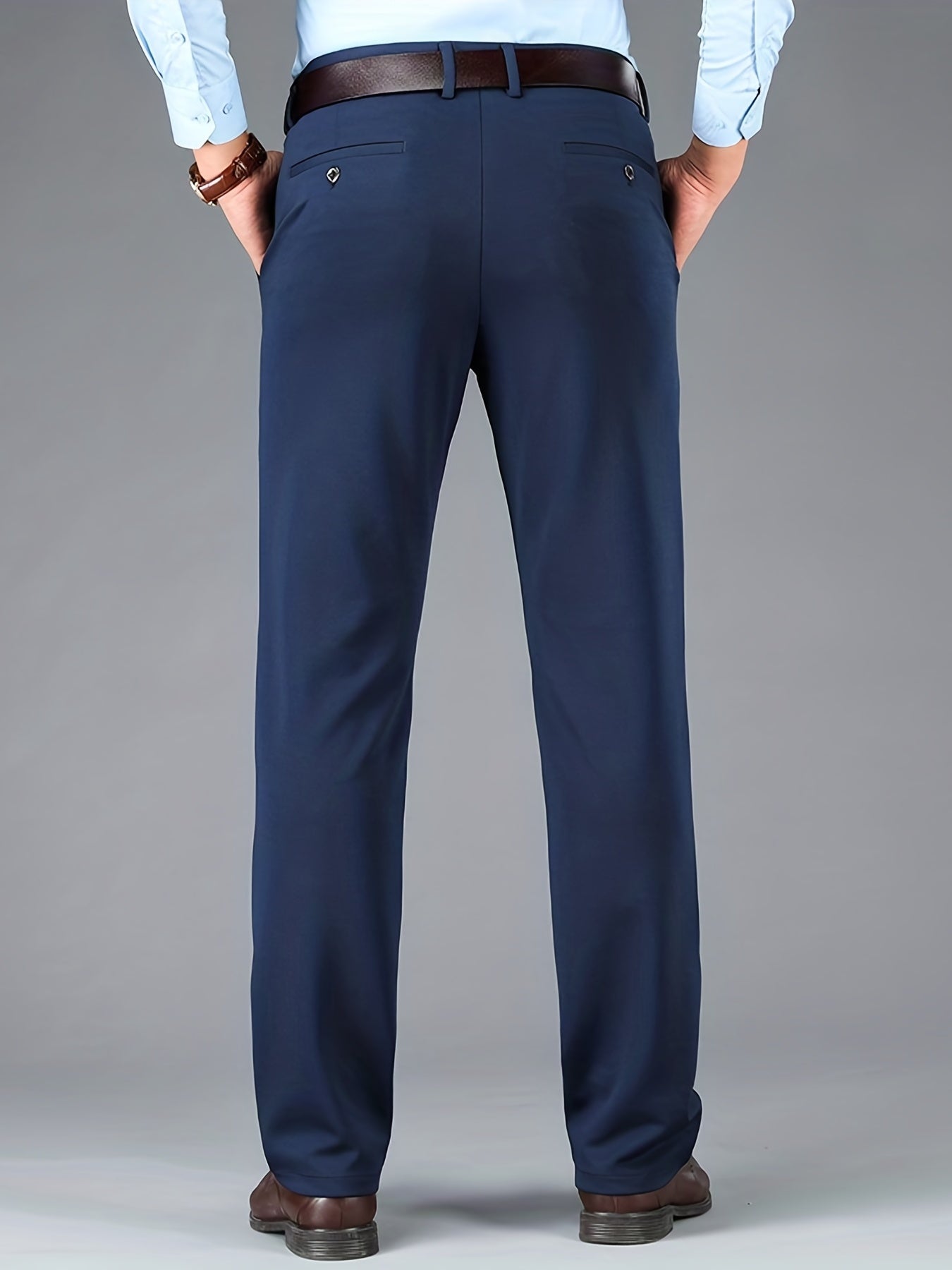 Men's Classic Solid Stretch Dress Pants for Spring Summer Business