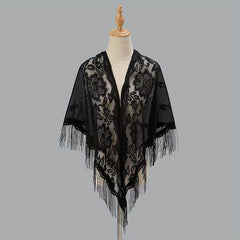 Lace Hollow Tassel Shawl Women Windproof Scarf Triangle Shawl