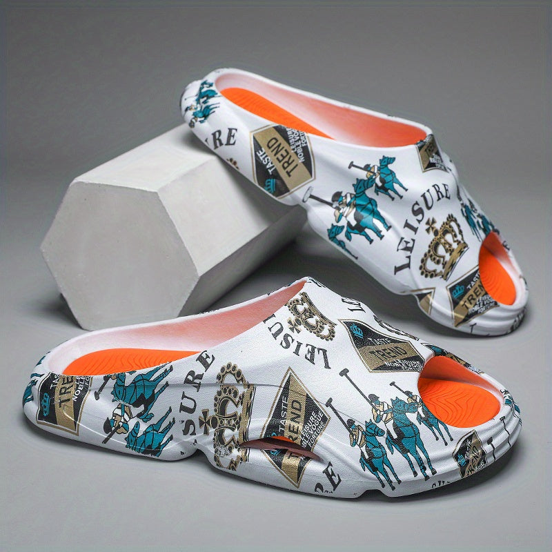 Men's Graphic Print Non Slip Platform Slides