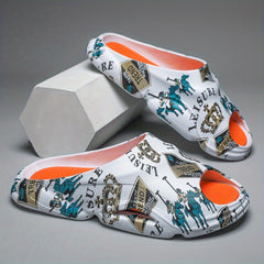 Men's Graphic Print Non Slip Platform Slides
