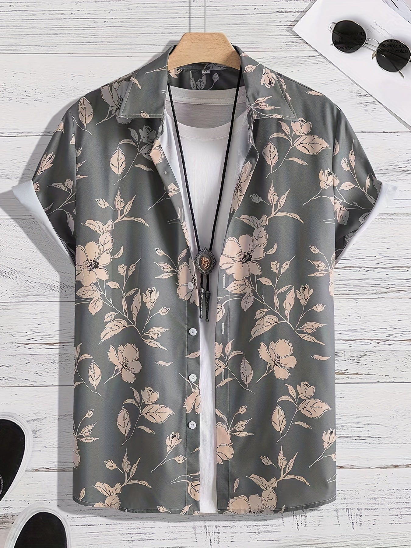 Hawaiian Flower Print Men's Casual Short Sleeve Shirt