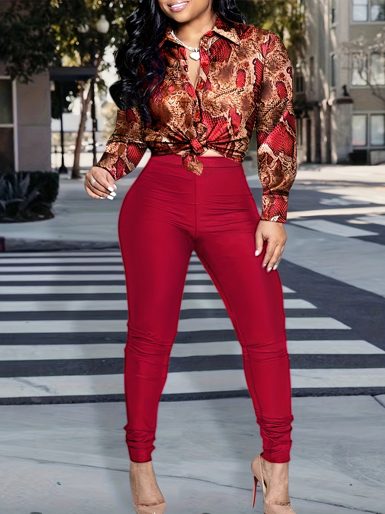  Snake Skin Print Shirt & Pants Set