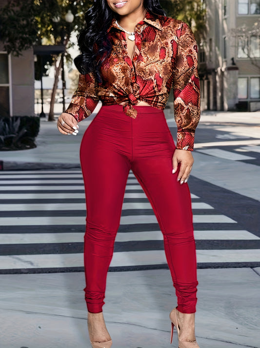  Snake Skin Print Shirt & Pants Set