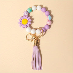 Sun Flower Silicone Bead Keychain Tassel Pendant