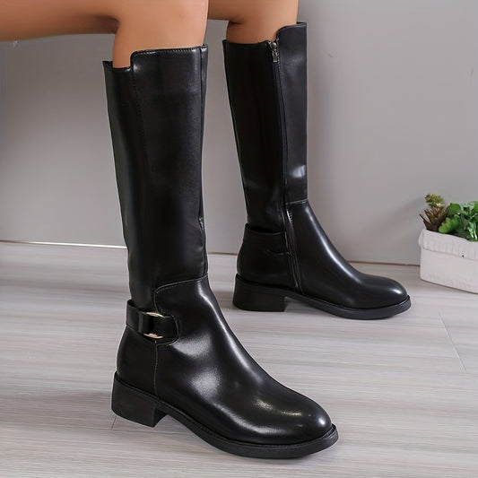 Women's Knee High Side Zipper Chunky Heeled Boots