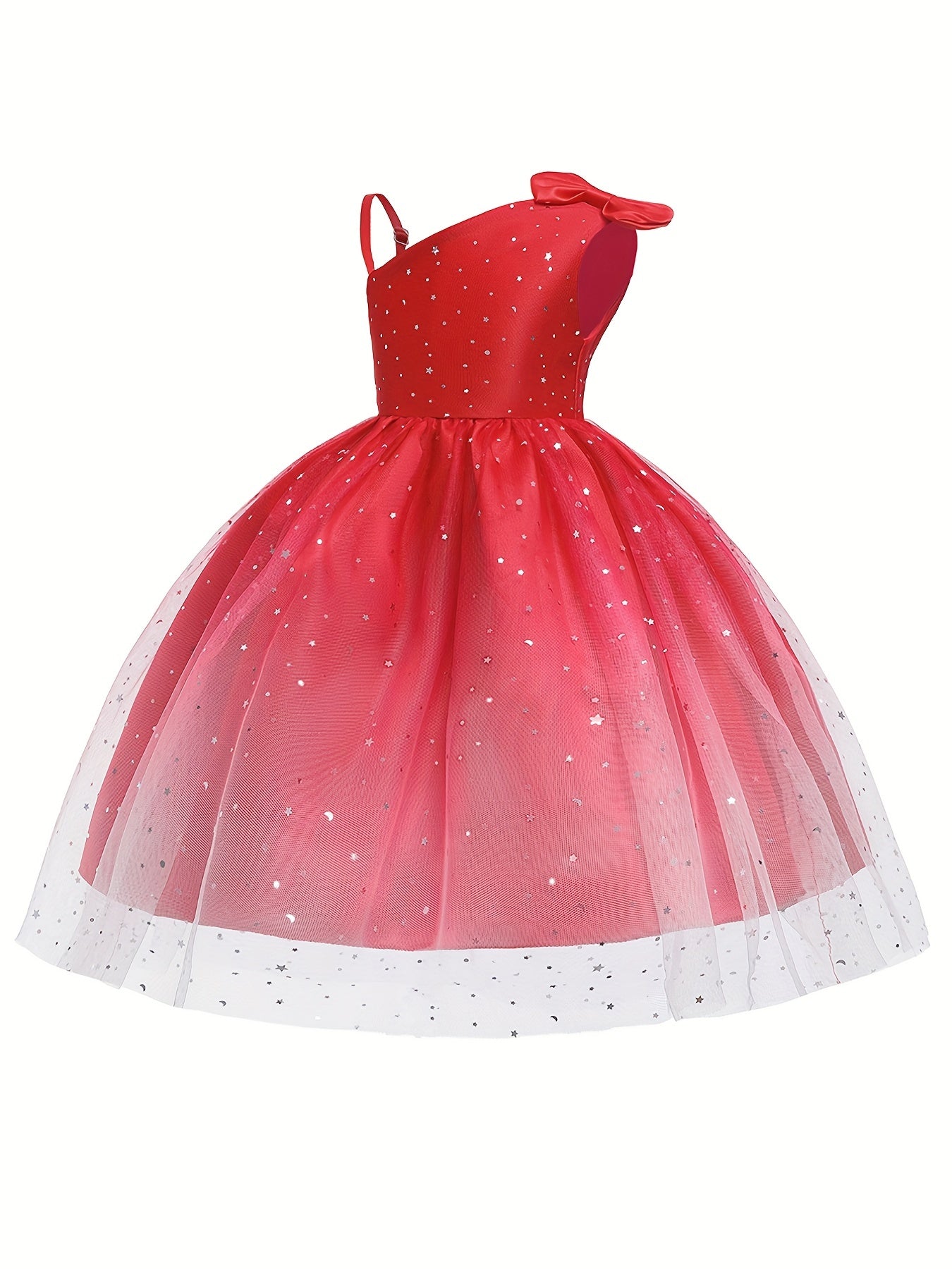 Girl's Princess Dress Sequin One Shoulder Mesh Dress