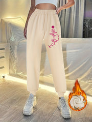 Women's Plus Size Heart Print Fleece Joggers