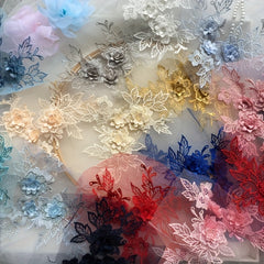3D Flower Lace Applique Embroidered Material Trim For DIY Wedding Dress