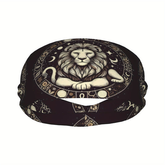 Lion Zodiac Headband Sweat Wicking Stretchy Polyester Yoga Gym Running