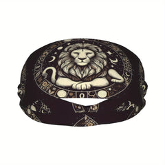 Lion Zodiac Headband Sweat Wicking Stretchy Polyester Yoga Gym Running