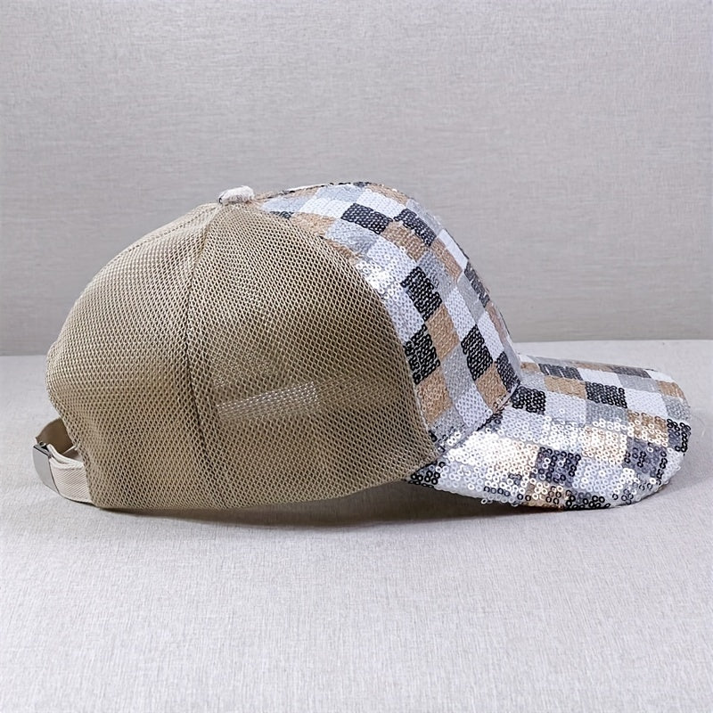 Sequin Block Trucker Hat Y2K Mesh Breathable Sunshade Baseball Cap