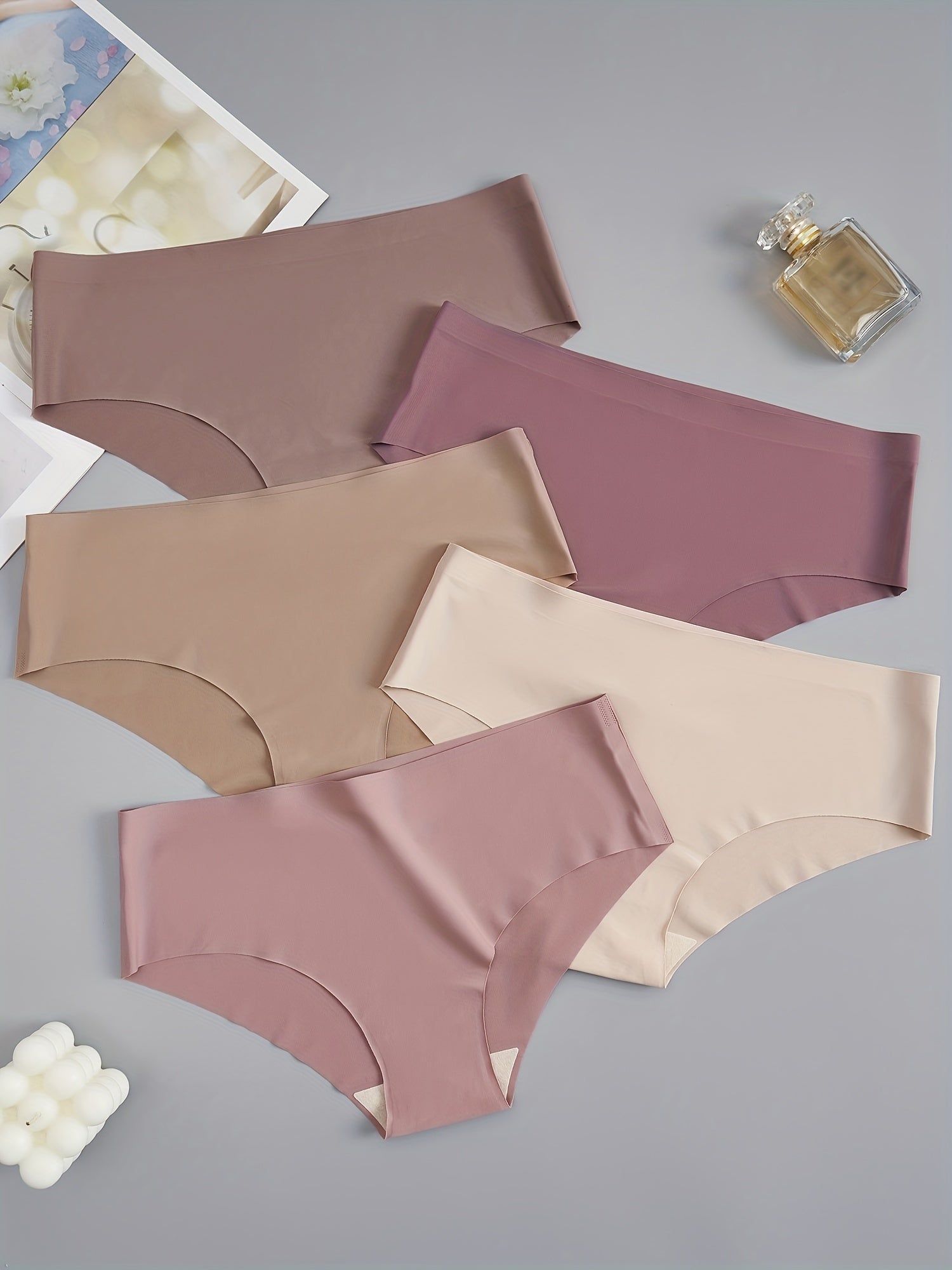 5pcs Seamless Solid Briefs Comfy & Stretchy Intimates Panties