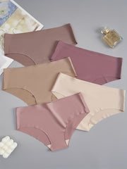 5pcs Seamless Solid Briefs Comfy & Stretchy Intimates Panties
