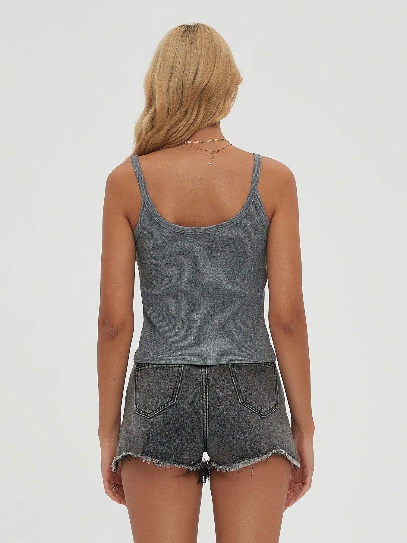 Solid V-neck Crop Cami Top Spaghetti Strap Summer Women's Clothing