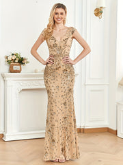 Sequined Cap Sleeve Dress for Party & Banquet