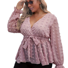  Deep V Neck Flounce Sleeve Blouse