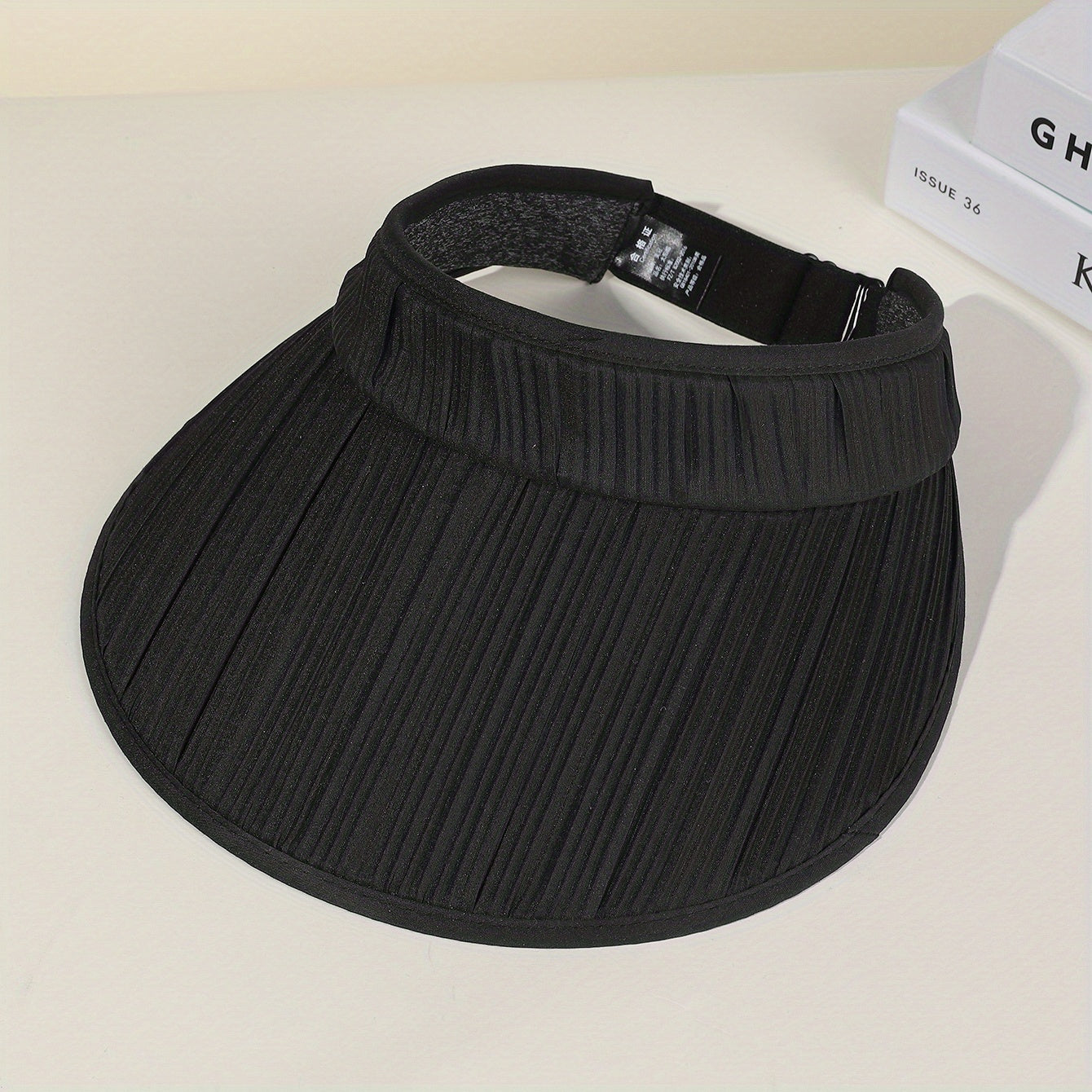 Striped Pleated Visor Hat Solid Wide Brim UV Protection Sun Hat for Women