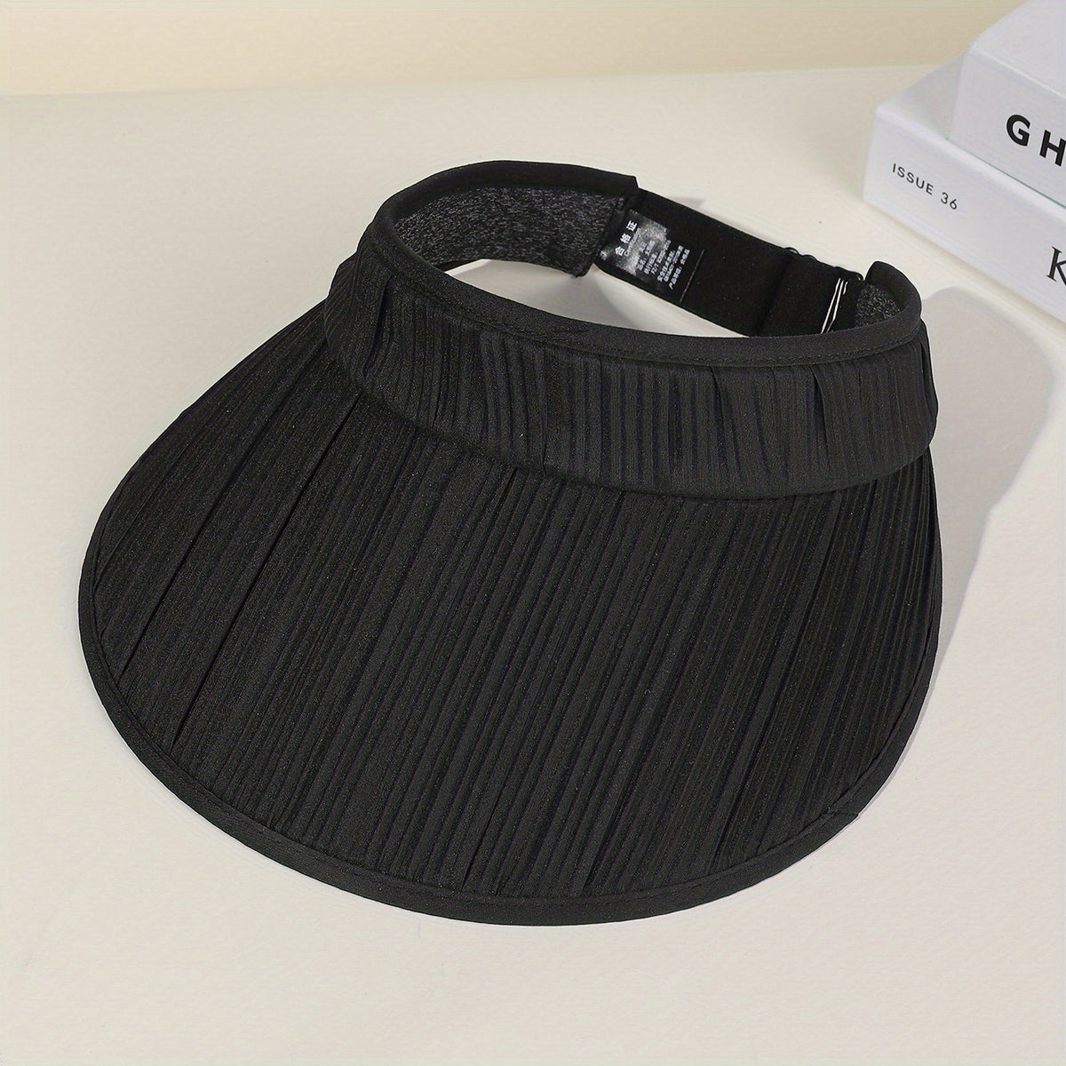Striped Pleated Visor Hat Solid Wide Brim UV Protection Sun Hat for Women