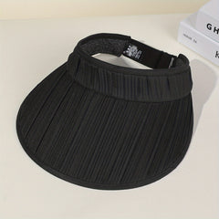 Striped Pleated Visor Hat Solid Wide Brim UV Protection Sun Hat for Women