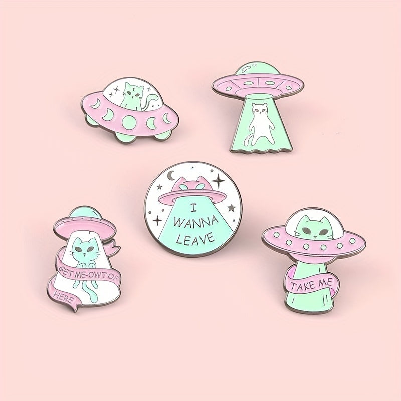 Escape Alien Cat Enamel Pins Funny Bag Brooch Lapel Badge Cartoon