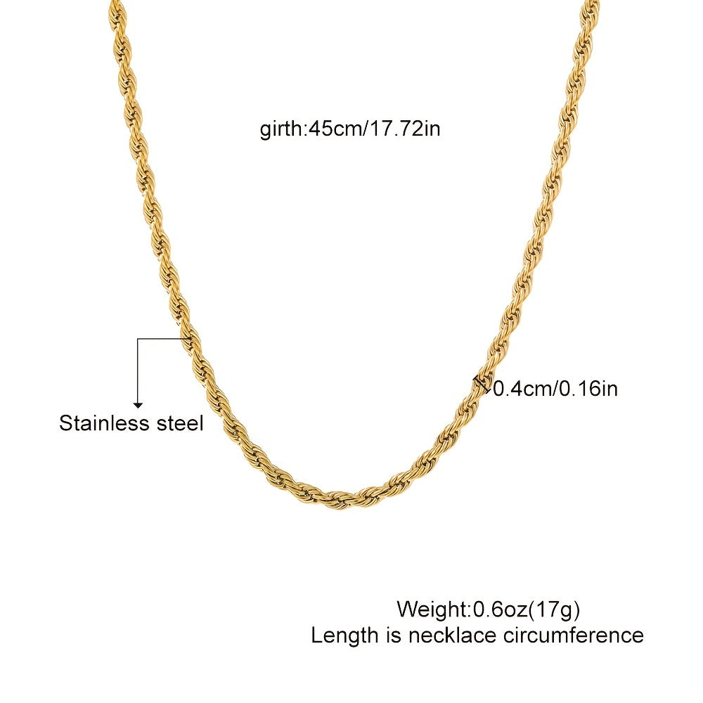 1pc Golden Silver Twist Chain Necklace Men Women Couple Necklace