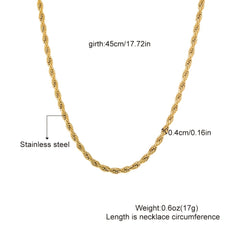 1pc Golden Silver Twist Chain Necklace Men Women Couple Necklace