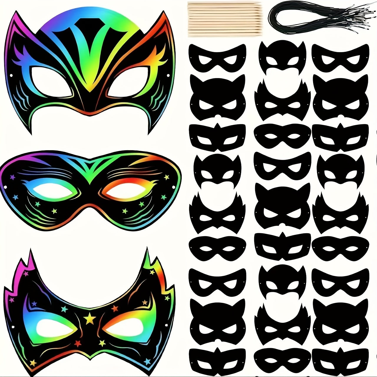 12pcs Scratch Art Hero Masks Kit for Costume Parties Mardi Gras
