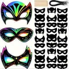 12pcs Scratch Art Hero Masks Kit for Costume Parties Mardi Gras