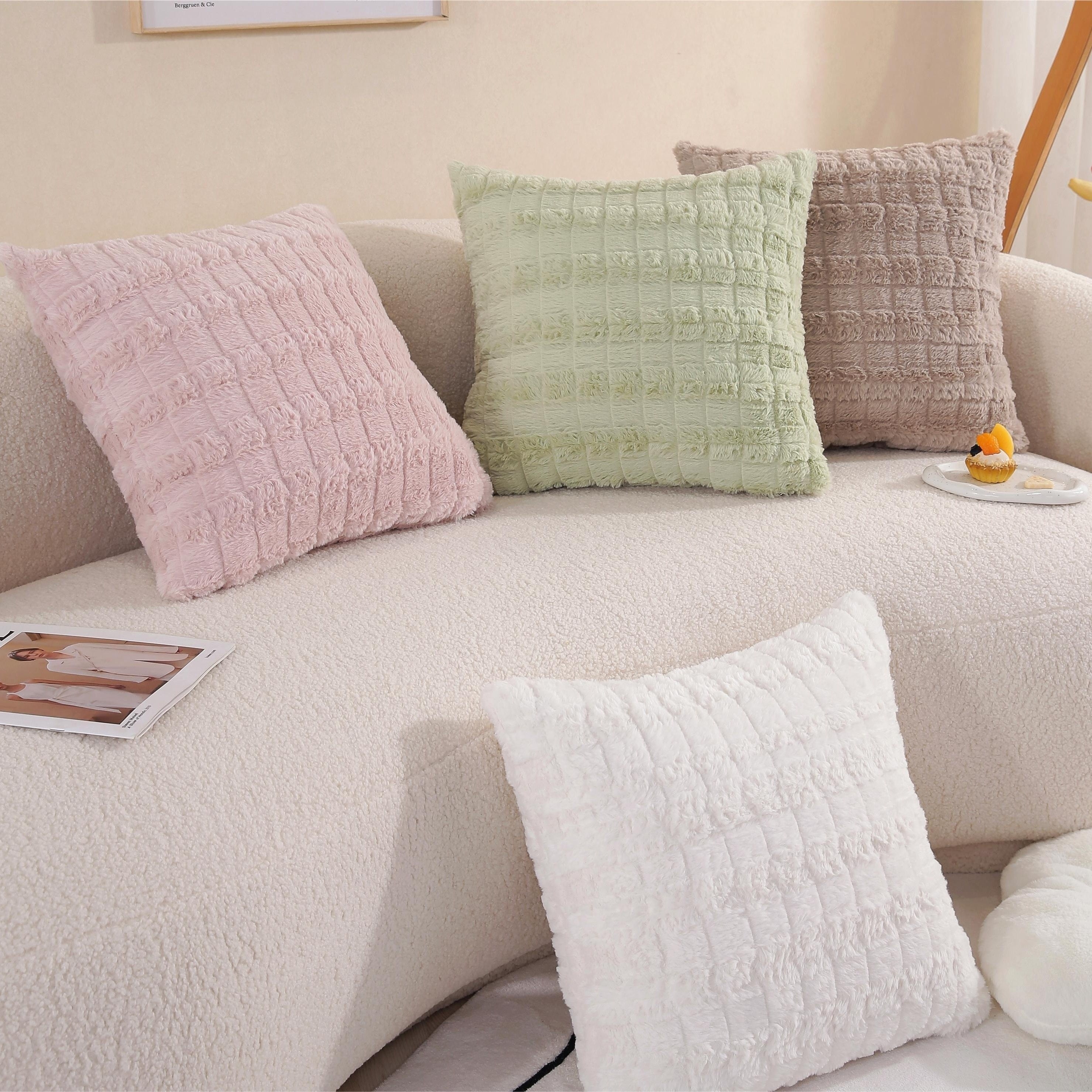 Velvet Soft Solid Decorative Square Throw Pillow Covers Set Ivory 18x18 Inch