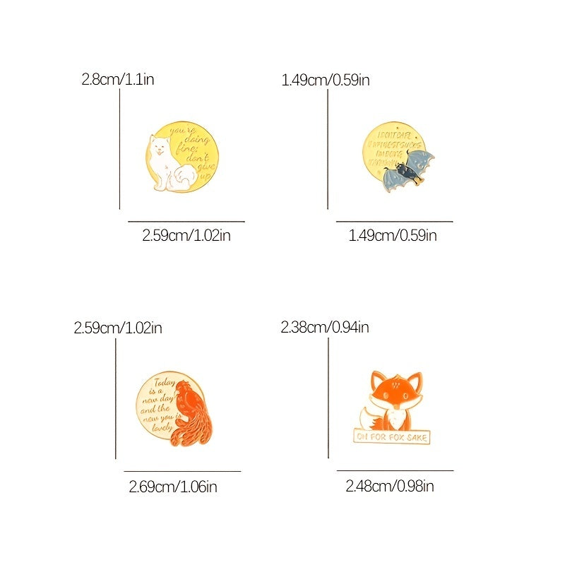 4pcs Dog Bat Fox Parrot Alloy Pins Christmas Gift