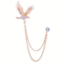 Elegant Eagle Brooch for Men with Artificial Diamond Inlay