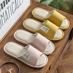 Women's Linen Slippers Soft Sole Slip On Shoes Comfortable Bedroom Shoes
