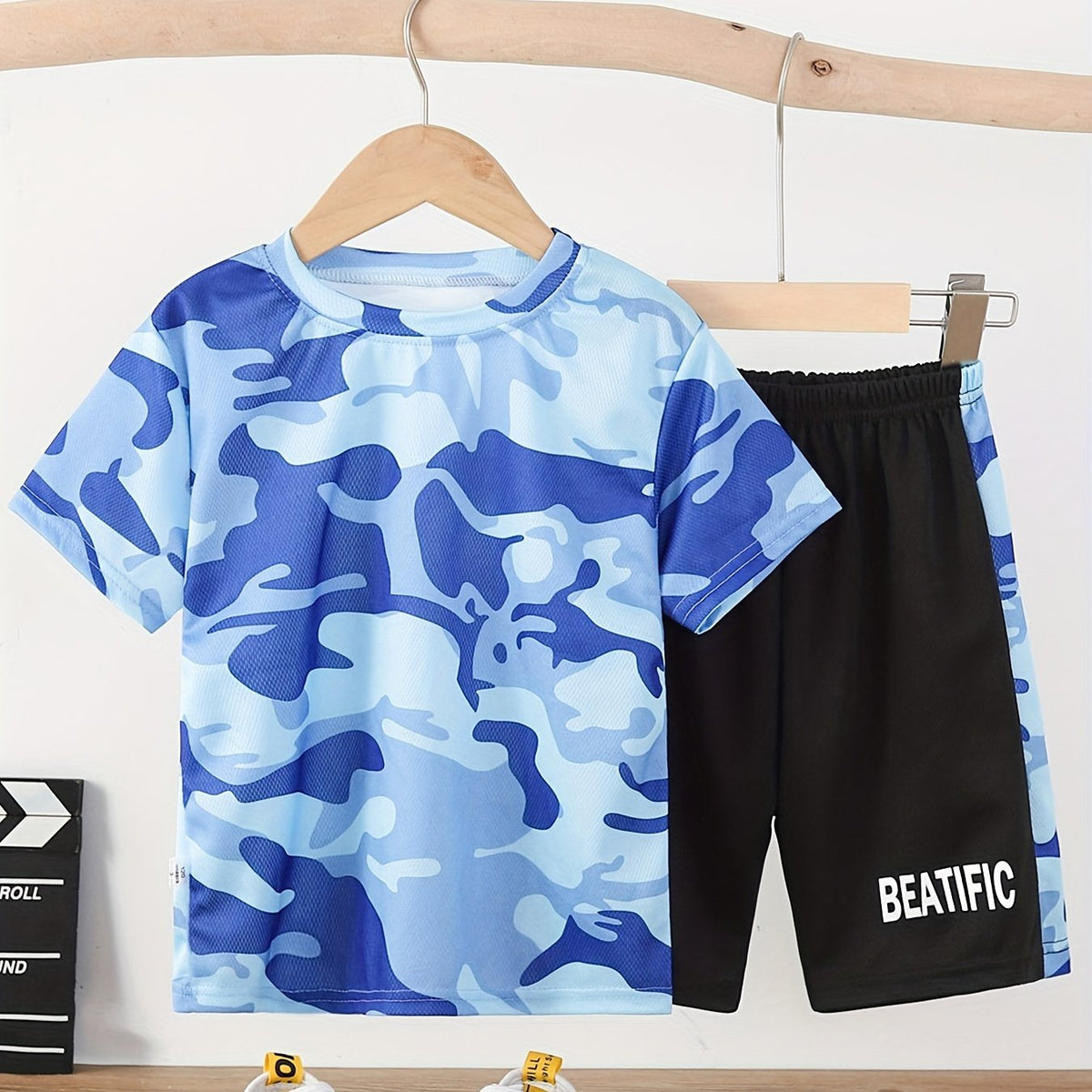 Boys Camouflage T Shirt And Shorts Set Casual Short Sleeve Top And Pants
