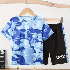 Boys Camouflage T Shirt And Shorts Set Casual Short Sleeve Top And Pants