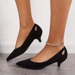 Women's Pointed Toe Kitten Heels Slip On Low Heel Dress Shoes