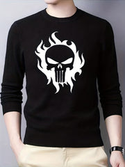 Skull In Fire Knitted Sweater Men's Warm Pullover For Fall Winter