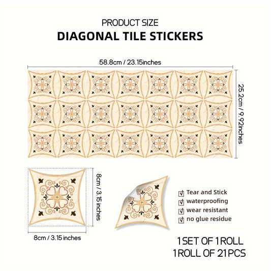 Bohemian Pattern Tile Diagonal Line Sticker Self adhesive Waterproof