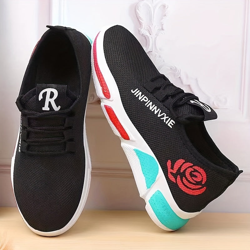 Women's Flower Pattern Lace Up Platform Sneakers
