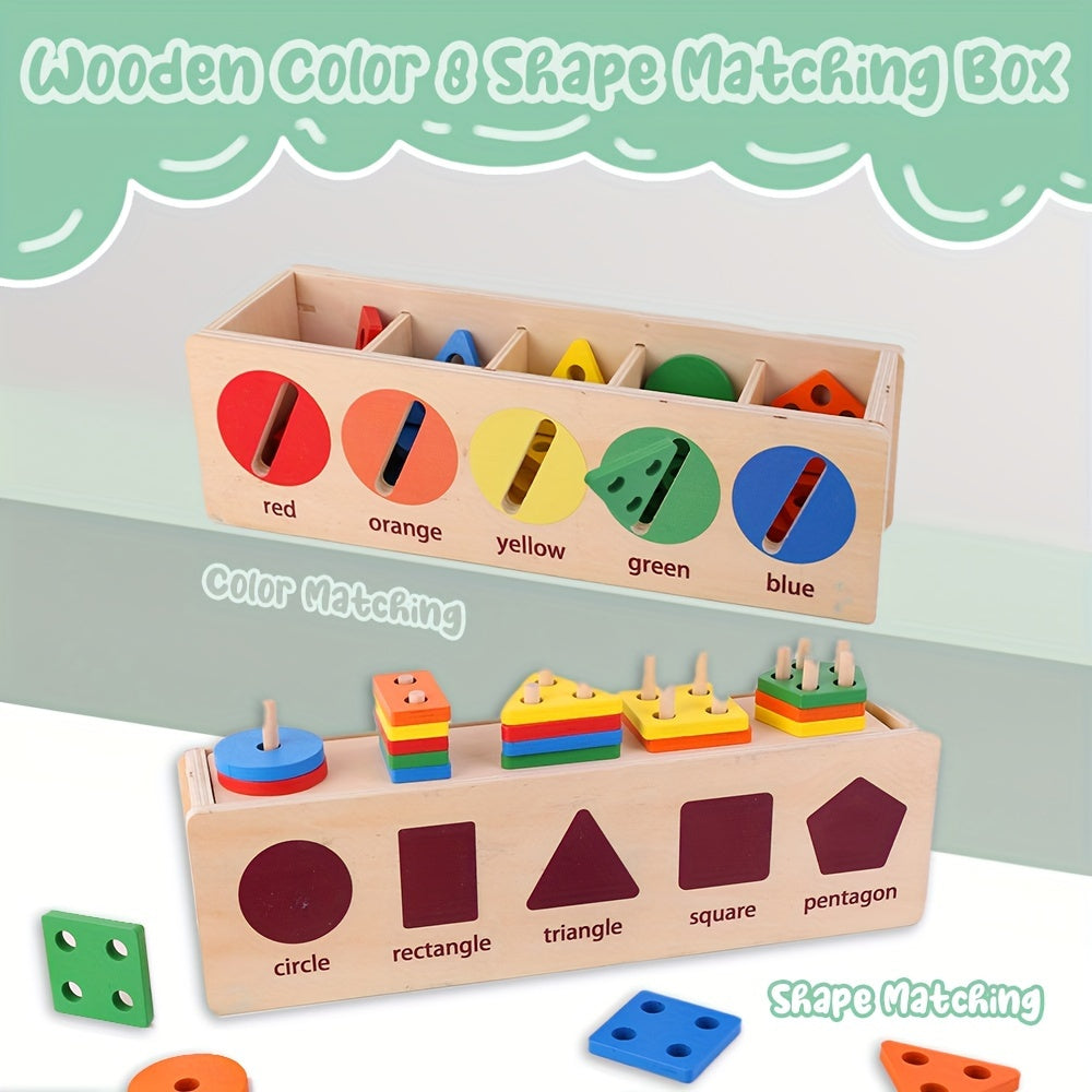 Wooden Shape Sorting Matching Box 12-18 Months Early Learning Toy