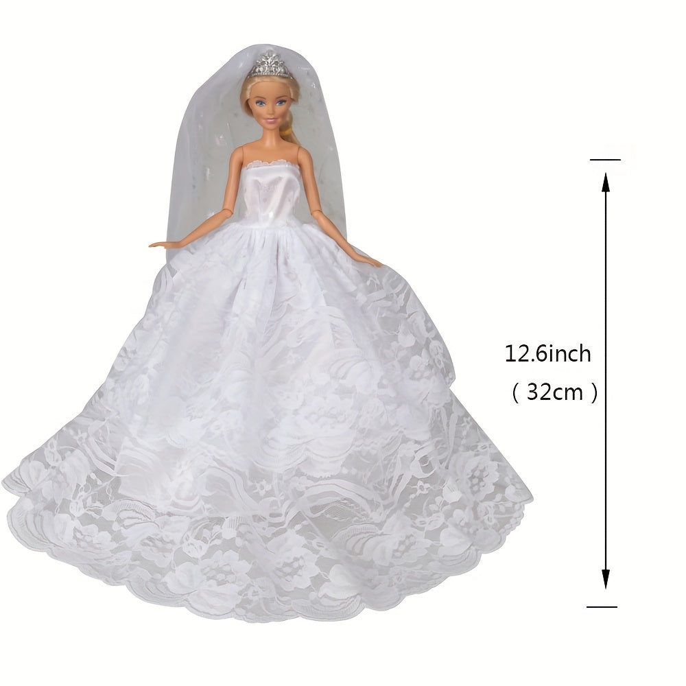 Doll Wedding Dresses w/ Crown Veil for 11.5in Doll
