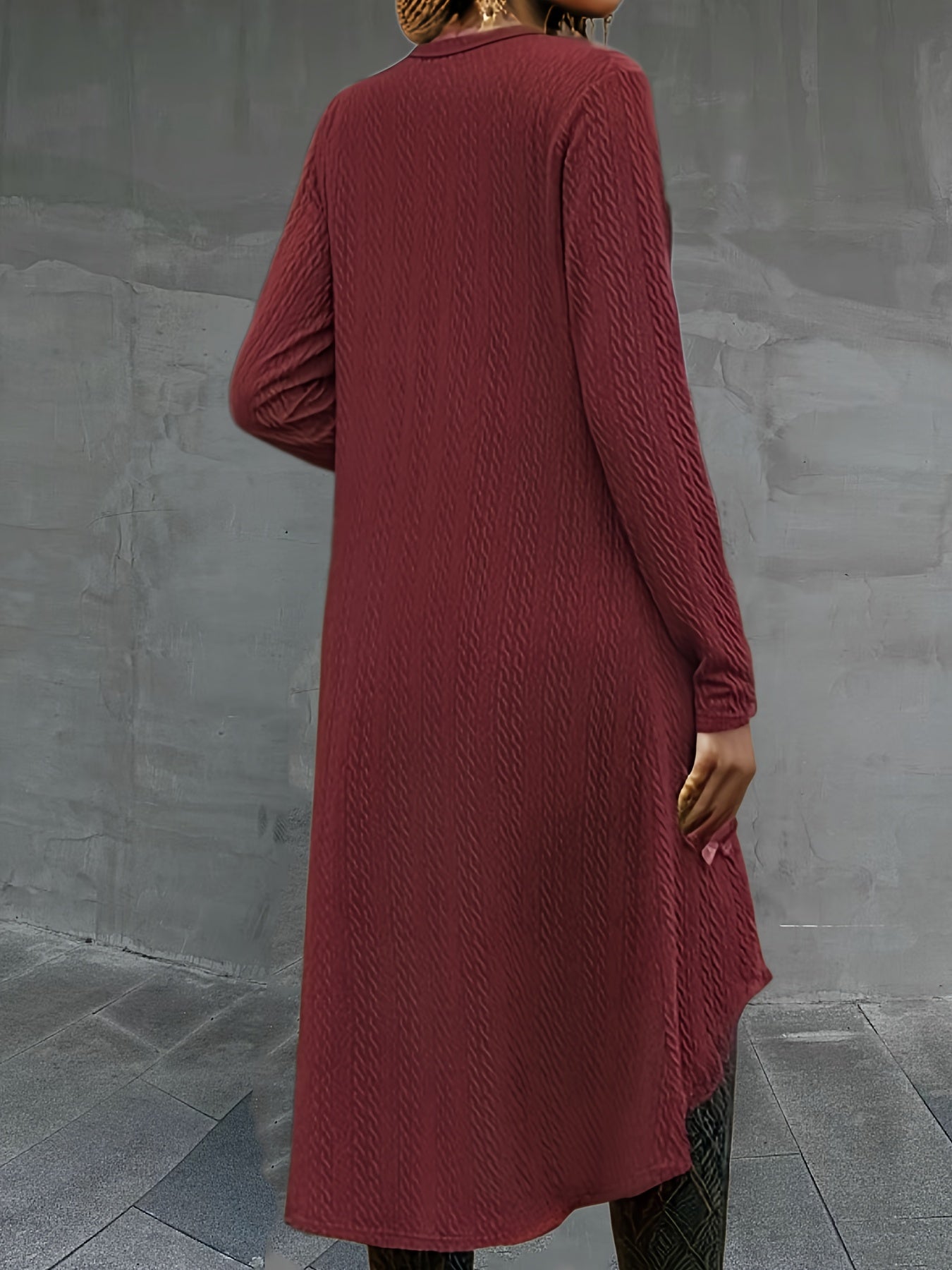  Solid Jacquard Open Front Cardigan With Pockets