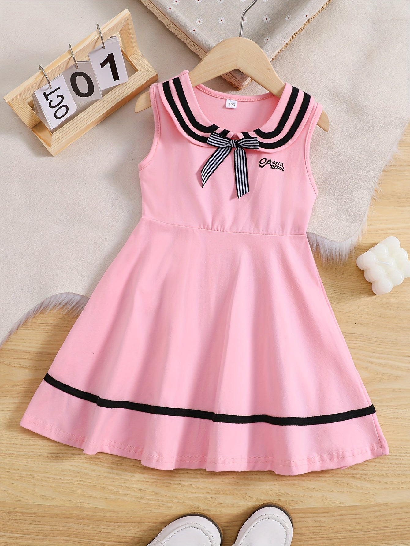 Girls Striped Sleeveless Dress Varsity Style Kids Cotton Dress