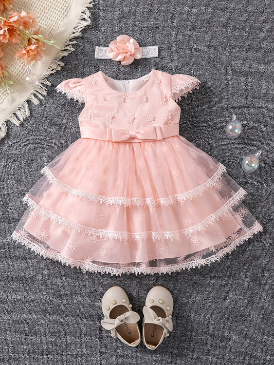 Baby Girl Casual Dress Fluter Sleeve Layered Belted Tutu Dress