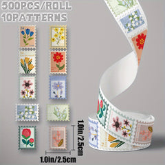 500pcs Floral Clip Art Sticker Roll 10 Patterns Flower Designs Party Decoration