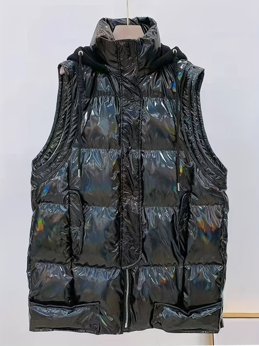 Women's Sleeveless Puffer Jacket with Detachable Hat