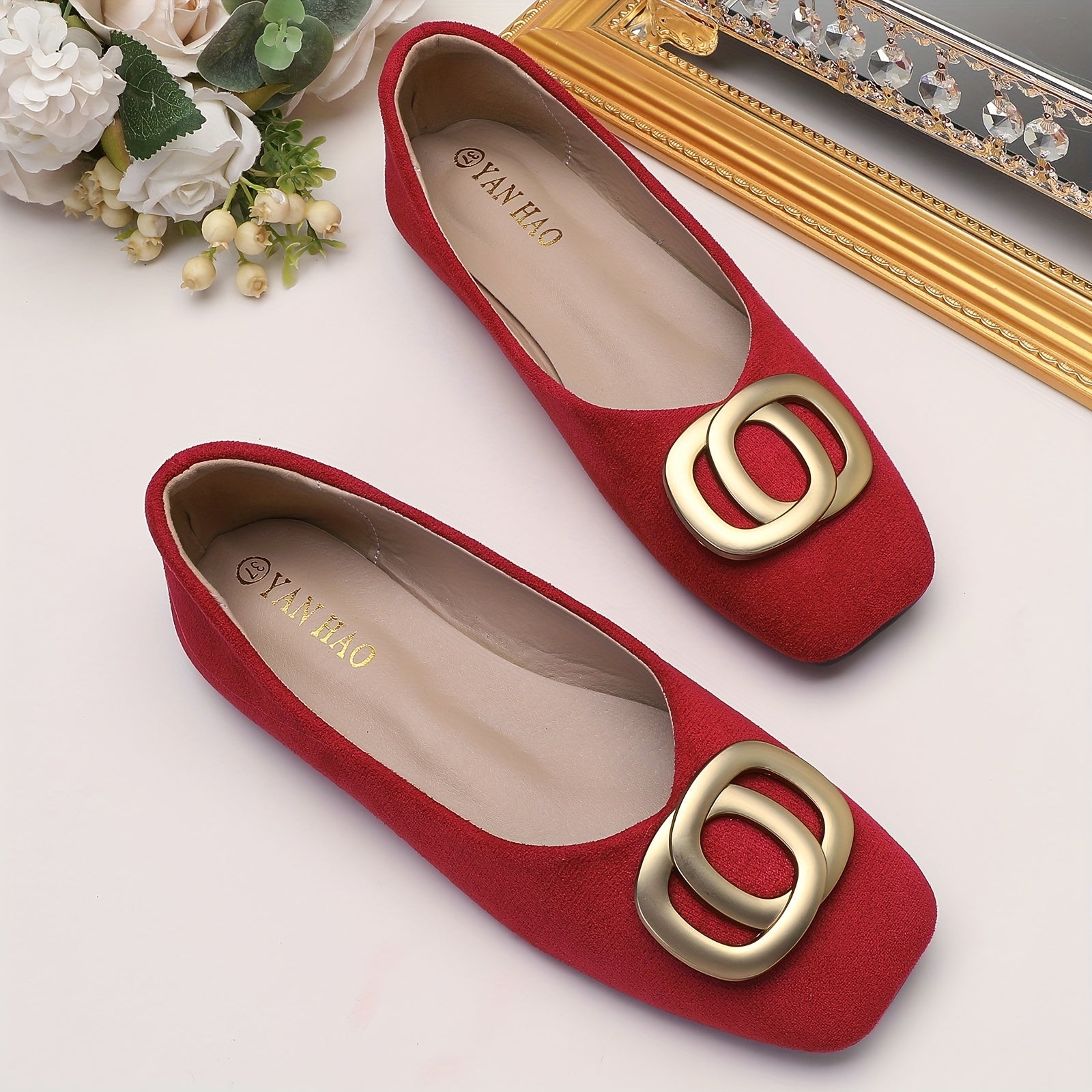 Women's Square Toe Ballet Flats Soft Sole Slip On Shoes