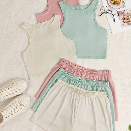 Casual 3pcs Set Tank Tops & Shorts Women's Clothing