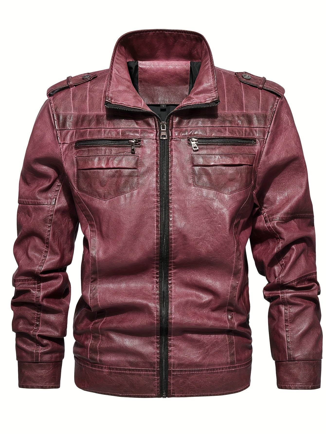 Men's Stand Collar PU Leather Jacket Retro Windproof Warm Jacket