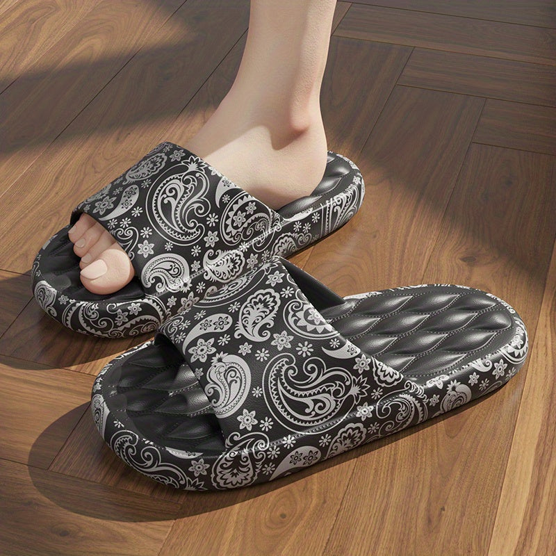 Women's Paisley Printed Pillow Slides Open Toe Soft Sole Shoes